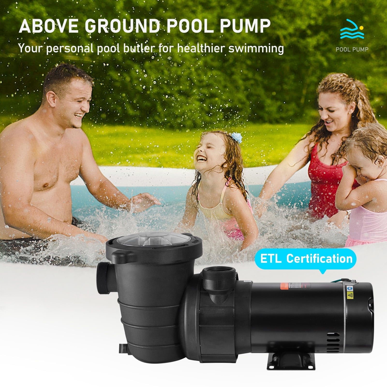 BENTISM Swimming Pool Pump, 2HP 115V, 1500W Single Speed Pumps for Above Ground Pool w/ Strainer Basket, 5400GPH Max. Flow, Certification of ETL