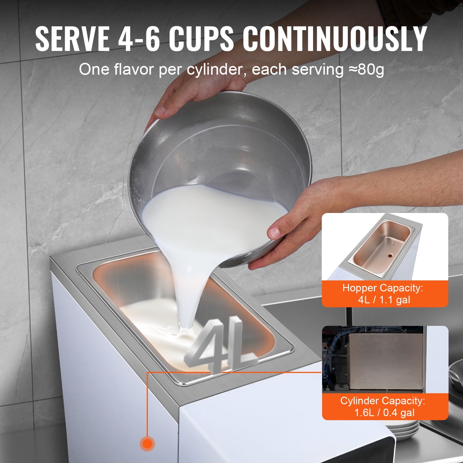 KFFKFF Commercial Ice Cream Machine 2.7-4gal/10-15L/H 4L Hopper Single Flavor Countertop Soft Serve Ice Cream Maker Auto Clean Pre-Cooling