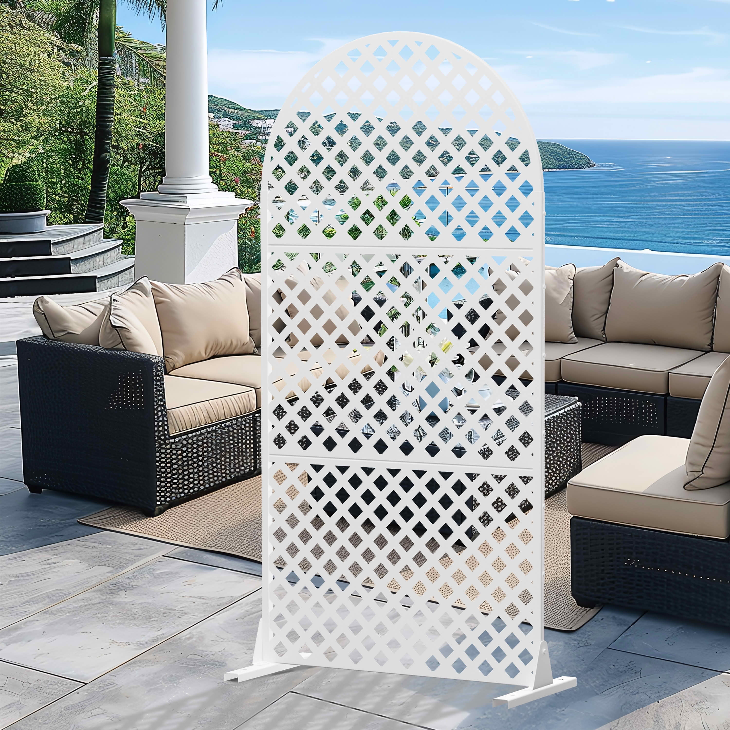 MAYEERTY 72x35x16 Inch White Diamond Arched Galvanized Steel Privacy Screen, 3 Piece Set for Outdoor Garden
