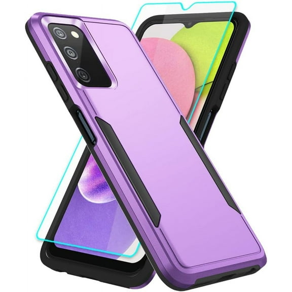 for Samsung A03S Case, Galaxy A03S Case with HD Screen Protector, Military Grade Protective Cases with Ring for Samsung Galaxy A03S (Purple)
