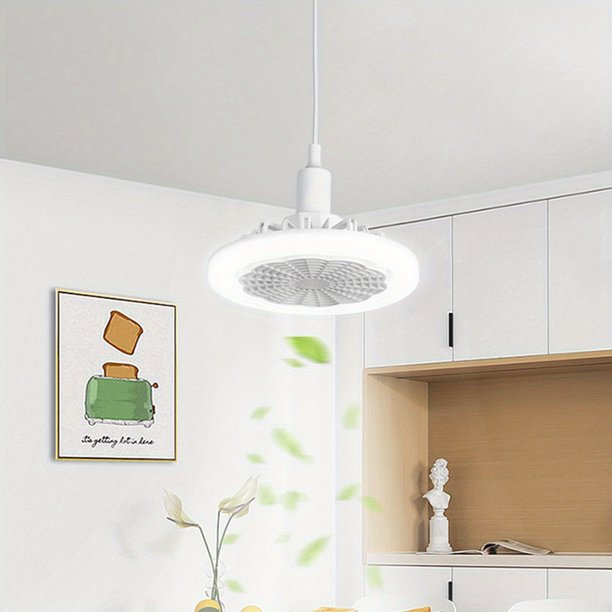 1pc LED Ceiling Fan With Light, Room Decor Ceiling Fan,Modern 18inch Remote Control Enclosed Low Profile Ceiling Fan With Light 3 Speed LED Dimming 8 Invisible Bladeless Flush Mount Fan Light Bedroom