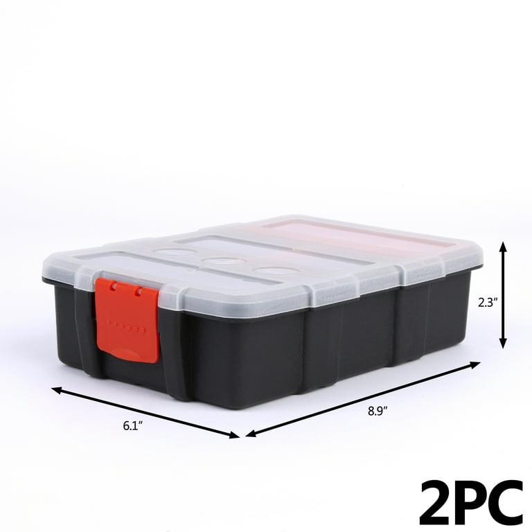 2pcs Tool Box Hardware Storage Organizer, Portable Small Part Case, Plastic Tackle Container with Removable Divider8.9 inchx6.1 inchx2.3 inch, Size