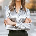 thumbnail image 2 of Harpily Button Down Shirts for Women Long Sleeve Plain Solid Color Satin Blouse Womens Business Casual Outfits, 2 of 4