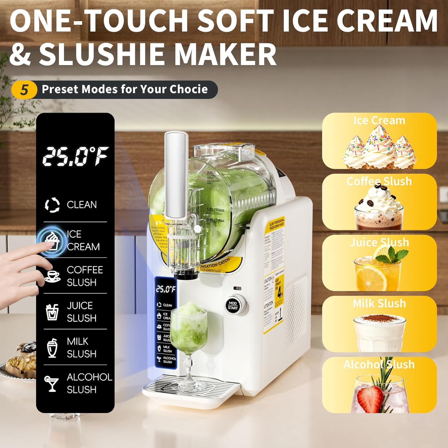 5 Preset 2 IN1 Ice Cream Maker Slushie Machine for Home - 88oz Slushy Machine Maker No Ice Needed Self Cleaning, Frozen Drink Machine