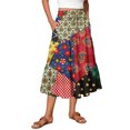 thumbnail image 2 of Women’s Patchwork Print Midi Skirt with Elastic Waistband and Pockets Casual A-Line Boho Style Lightweight Flowing Fabric Skirt Dark Blue 2XL, 2 of 6