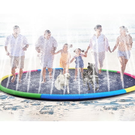 15 ft Extra Large Non Slip Splash Pad 180" for Adult and Dog Giant Outdoor Thicken Sprinkler Pool Summer Toys Fun Backyard Play Fountain Mat for Pet Dog Family (Cute Style)