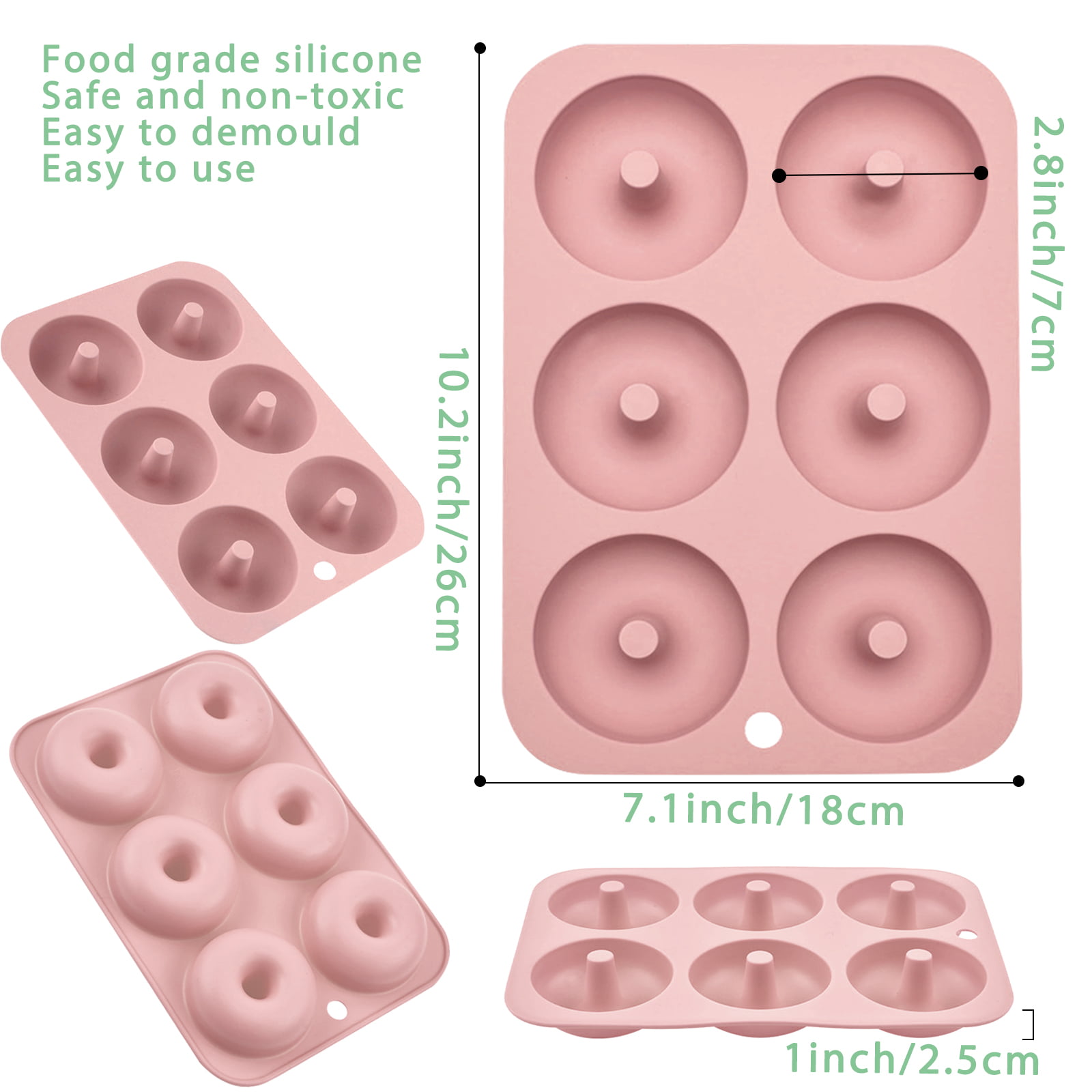 Aichoof Silicone Donut Mold for 6 Doughnuts, Set of 2. Food Grade LFGB  Silicone Bagels Baking Pan, Non-Stick, Dishwasher Safe, Heat Resistant and