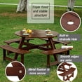 thumbnail image 6 of Brown 8 Person Round Outdoor Picnic Table with 4 Built in Benches Umbrella Hole Wood Metal Table Bench Set for Garden Backyard Porch Patio, 6 of 18