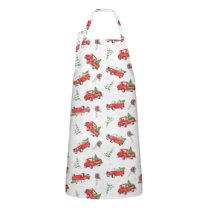 Red Christmas Truck Apron-Garden Aprons for Women with Pockets-Cotton Linen Waterproof Kitchen Cooking Gardening Aprons Adjustable for Kitchen,Cooking,BBQ and Salon 32"x27"
