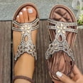 thumbnail image 2 of GERsome Womens Open Toe Sandals Rhinestone Bohemian Elastic Ankle Strap Comfort Walking Flats Summer Beach Sandals, Brown Size 9.5, 2 of 9
