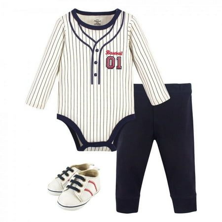 UPC: 0660168726565 | Little Treasure Baby Boy Cotton Bodysuit  Pant and Shoe 3pc Set  Baseball Uniform  0-3 Months