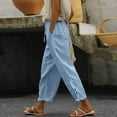 thumbnail image 2 of YUGYXL Womens Vintage Linen Pants Bandage Bottom Drawstring Long Pants Casual Cropped Pants with Pockets Sky Blue XXL, 2 of 6