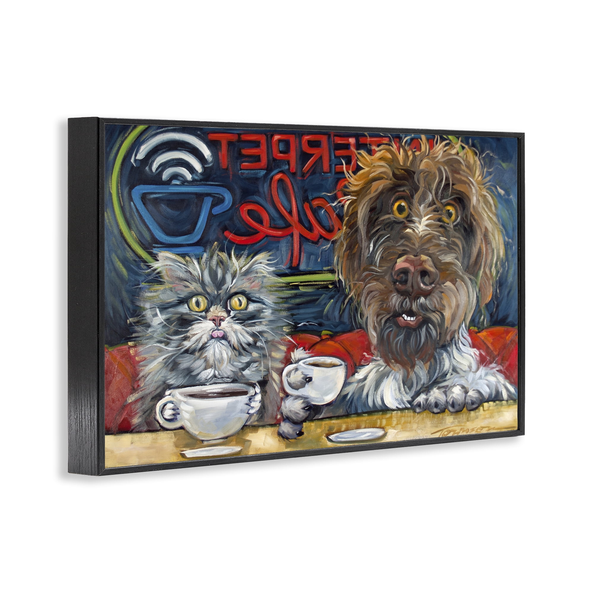 Stupell Industries Pets Wired At The Cafe Black Framed Giclee Art, design by CR Townsend