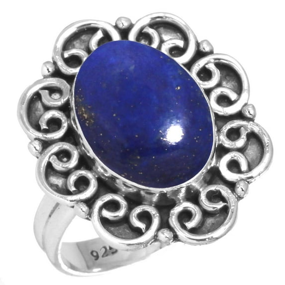 925 Sterling Silver Ring For Women Blue Genuine Lapis Lazuli Gemstone Silver Ring September Birthstone Fashion Silver Ring Size 11.5 Anniversary - Gift For Ladies 925 Silver Gemstone Jewelry