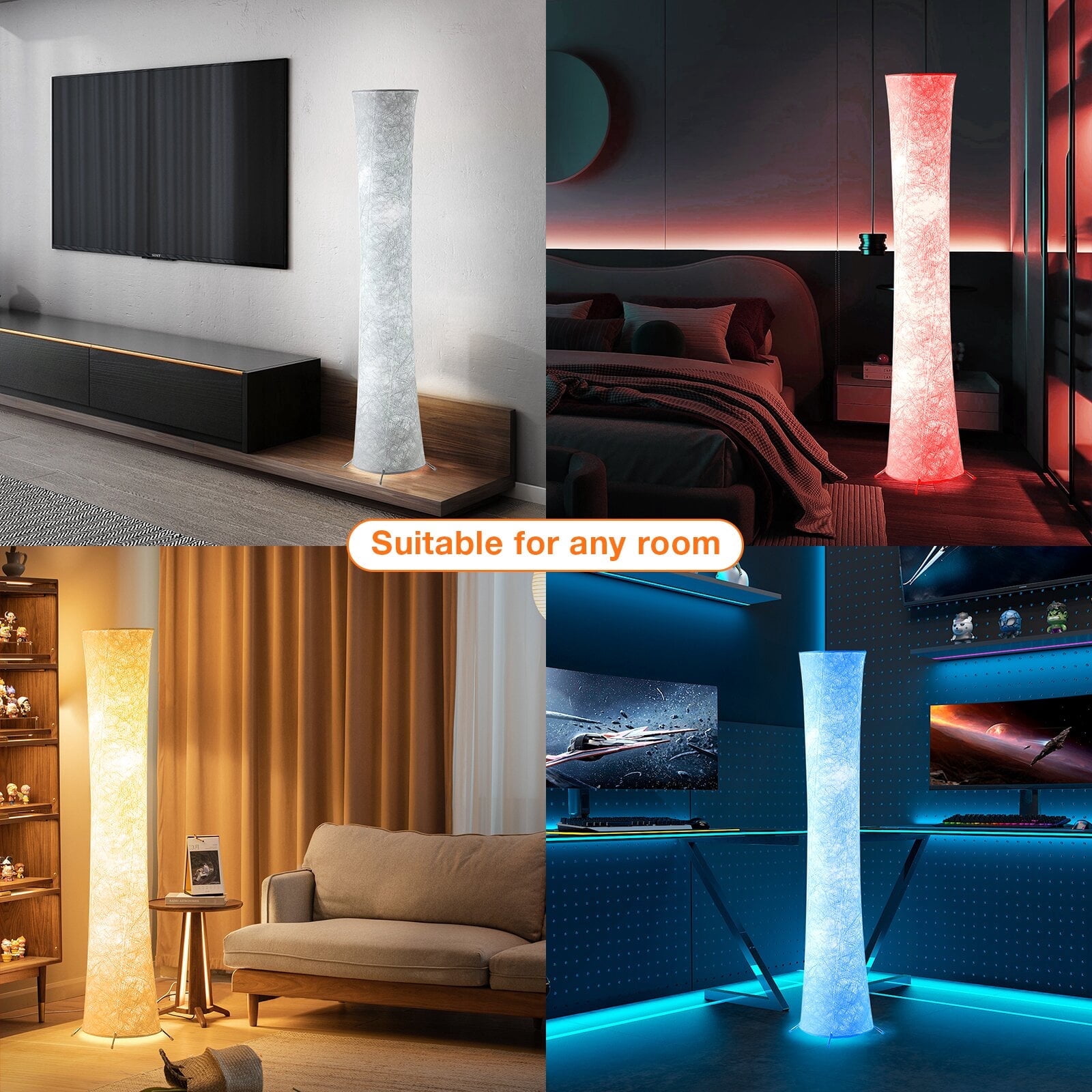 BLITZWILL Soft Light LED Floor Lamp RGB Color Changing 61'' Tall Corner Lamp ,Standing Lamp With Remote & Smart App Control, Music Sync, for Living Room Bedroom Game Room, Round