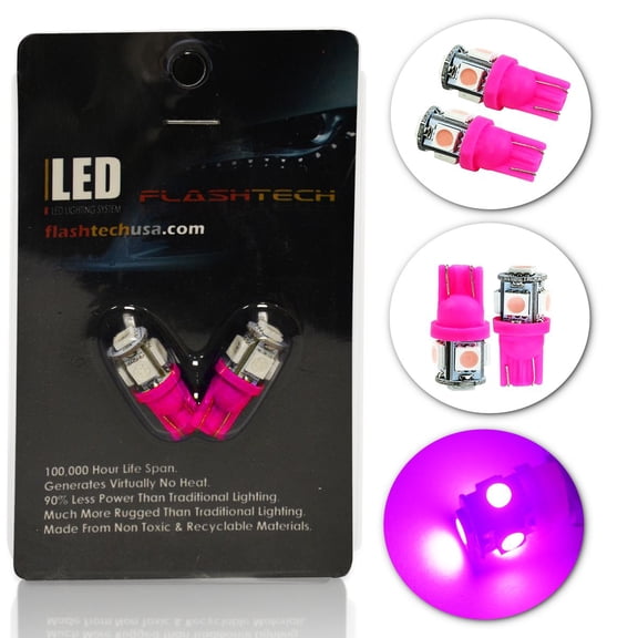 Flashtech Extremely Bright LED Bulbs for Car Interior Dome Map Door Courtesy License Plate Lights T10 - Pink, Pair