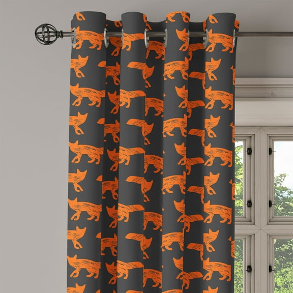 Ambesonne Fox Grommet Curtain Single Panel, Forest Animal Silhouette, 50"x60", Orange Charcoal Grey