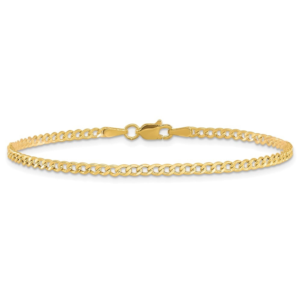 Auriga Fine Jewelry 10K Yellow Gold 2.5mm Semi-Solid Curb Link Anklet 10inch for Women