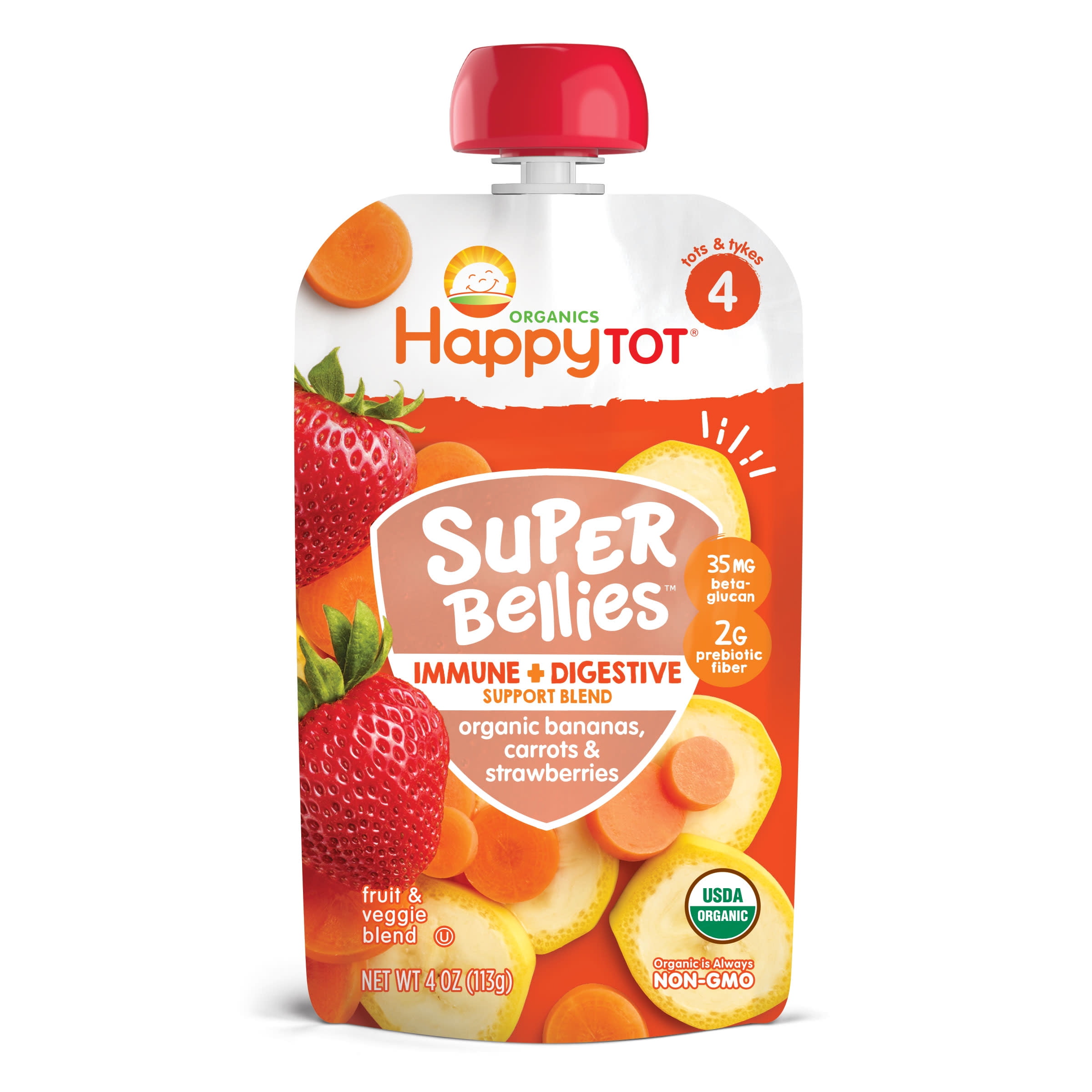 HappyTot Super Bellies Organic Bananas Carrots &#38; Strawberries Baby Food Pouch - 4oz