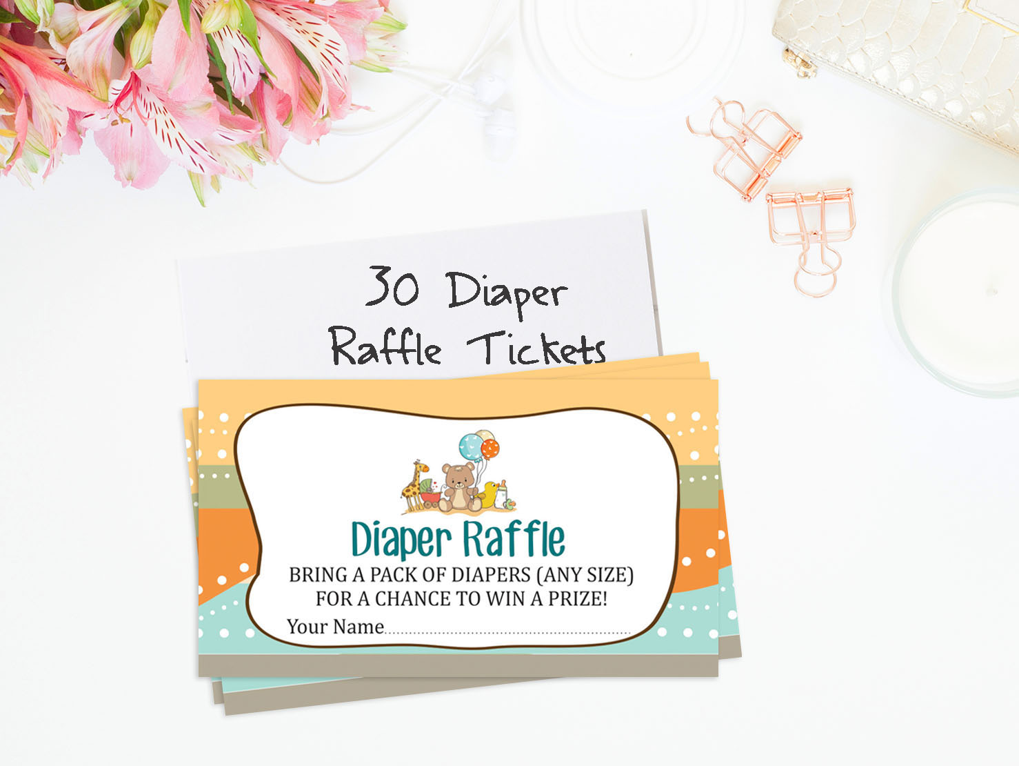 Inkdotpot 30Jungle Animals Baby ShowerDiaper Raffle Ticket Lottery Insert Cards Supplies Games For Baby Shower Party Bring A Pack Of Diapers To Win Favors Gifts And Prizes