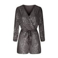 thumbnail image 5 of Sequin Romper For Women One Piece Shiny Wrap V Neck Party Clubwear Shorts Jumpsuit Long Sleeve Disco Dance Outfits, 5 of 6