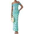 thumbnail image 3 of PRETTYGARDEN Women's Floral Maxi Dress 2025 Summer Off Shoulder Mesh Elegant Cocktail Party Ruched Bodycon Dresses, 3 of 8