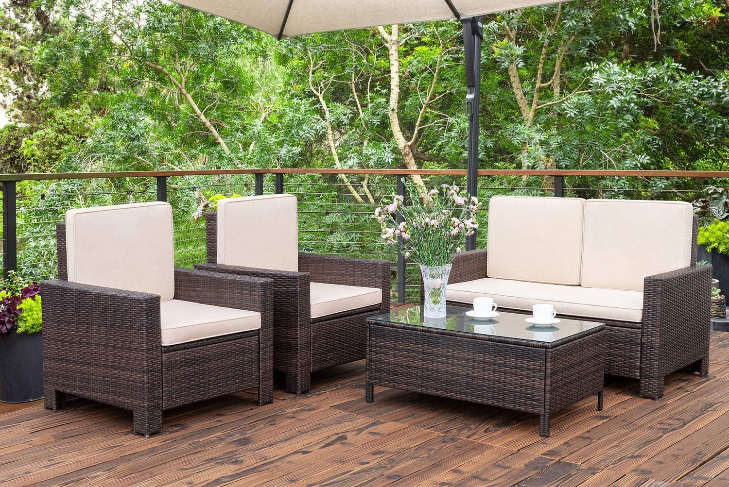 Walnew 4 Pieces Outdoor Patio Furniture Sets Rattan Chair ...