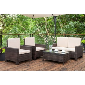 Walker Outdoor 3 Piece Wicker Chat Set With Matching Stacking Chairs Multibrown Walmart Com