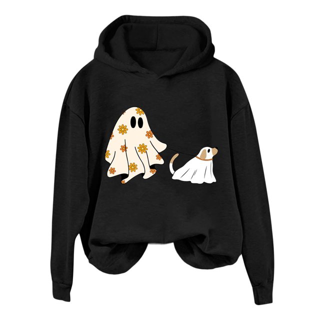 WEAIXIMIUNG Chandail en Molleton pour Femmes Chandail en Molleton Tendance Chandails en Molleton pour Femmes Automne Visage de Citrouille Tee Léger Pull Tops Imprimé Rétro Chandails à Capuchon Chandail en Molleton