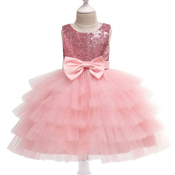 Flower Girls Bow Sequins Tulle Tutu Dress Princess Party Wedding Gown 2-9T
