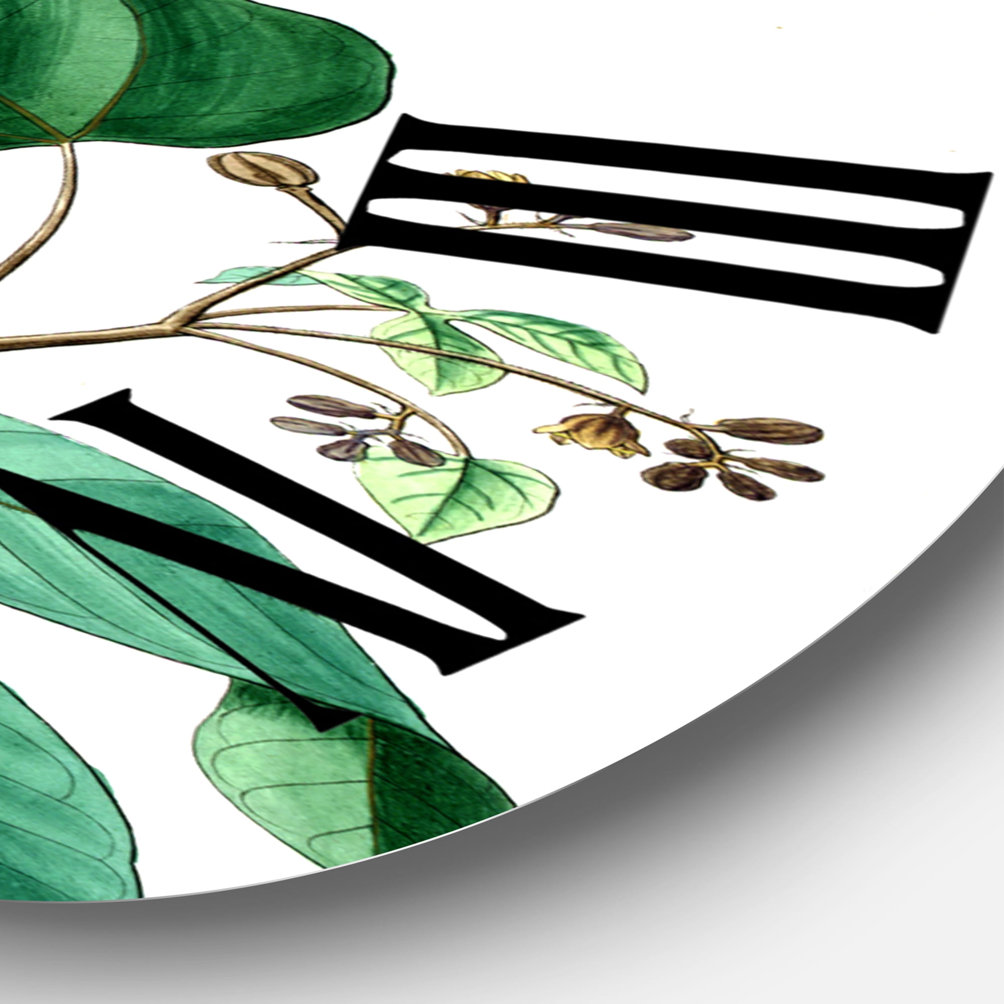Designart 'Vintage Green Leaves Plants Iii' Traditional Wall Clock