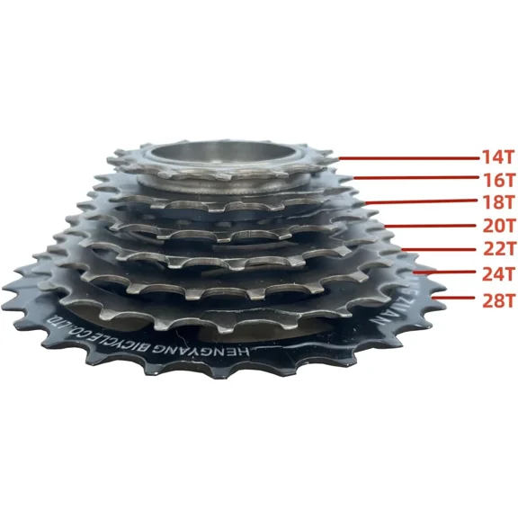 DONSP1986 7 Speed Bike Rotary Freewheel Thread Model, 14-28T Bike Sprocket Bicycle Flywheel Screw On Multiple Freewheel
