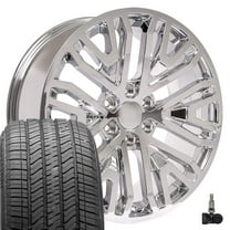 OE Wheels CV37 22 Inch Rims and Tires Fit Sierra 1500 Style 6x139.7 22x9 Chrome - Hollander 5906 - Alenza A/S 02 275/50-22 (Set of 4)