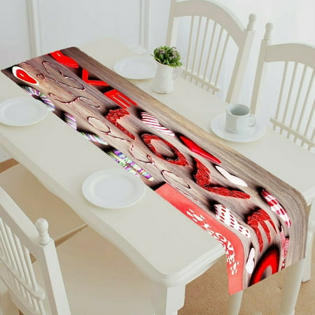 

ECZJNT Valentine Love hearts wooden table table runner table cloth tea table cloth 14x72 Inch