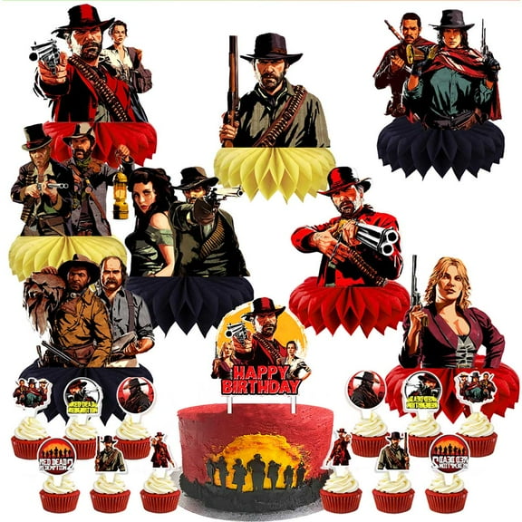 Red Dead Redemption Party Decor Supplies Honeycomb Centerpieces Table Toppers Cake Toppers Decorations for Birthday