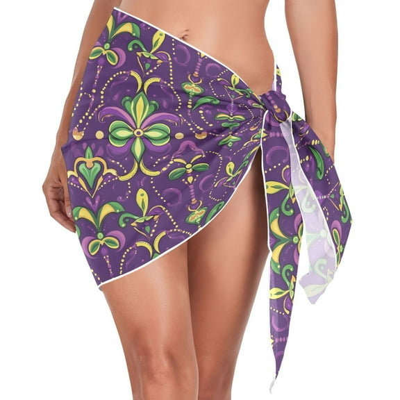 joogoo Mardi Gras Flower Women's Beach Sarong Bathing Suit Wrap Swimwear Cover Ups M