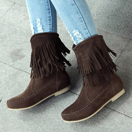 

Christmas Ankle Autumn Fashion Flat Thigh Boots Soft Warm Fringe Woman Winter Shoes Women s Boots