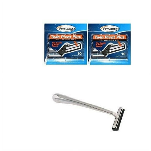 Trac II Chrome Handle Personna Twin Pivot Plus Razor Cartridges w/ Lubricating Strip for Atra & Trac II Razors 10 ct. (Pack of 2) LA Cross Blemish Remover 74851