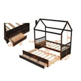 thumbnail image 2 of Espresso Twin Size Wooden House Bed with Trundle and 3 Storage Drawers, 2 of 8