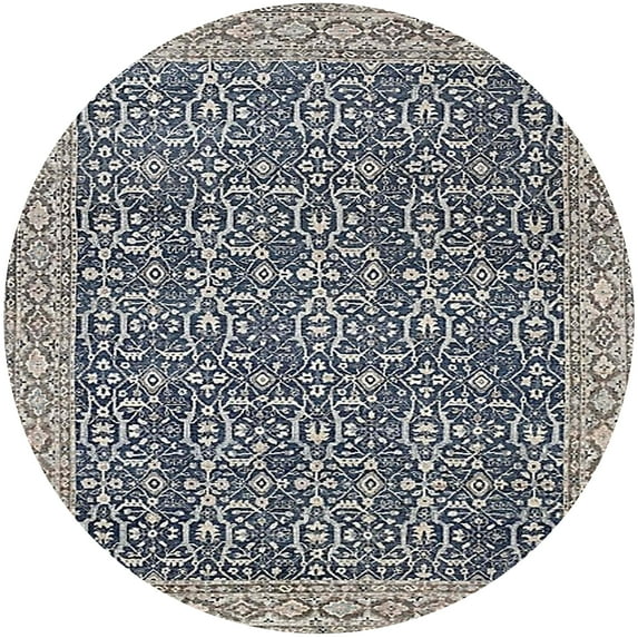 Ahgly Company Indoor Round Mid-Century Modern Charcoal Blue Oriental Area Rugs, 4' Round