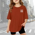 thumbnail image 4 of LUOGENLI Toddler Girls' Solid Shirts with Letter Print Short Sleeve Casual Blouse Comfortable Clothes Tops Brick Red Size 13-14 Years, 4 of 8