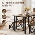thumbnail image 5 of Ktaxon Farmhouse Dining Table Set for 4, 47.2" Rectangle Dining Table with 2 Benches, Modern Rectangle Dining Set 3 Pieces for Small Spaces, Apartment Friendly, Black Oak, 5 of 10