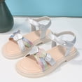 thumbnail image 2 of TOWED22 Little Girls Leather Flat Sandals Open-Toe Princess Shoes for Girls Floral Lace Pearl Dress Shoes Cute Strappy Sandals Silver,2.5, 2 of 7