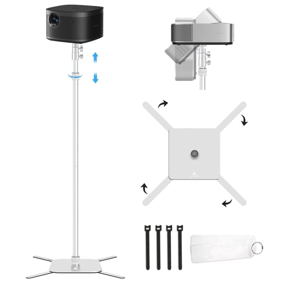 AILIGHT Projector Stand, 19"-47.5" Height Adjustable Floor Projector Mount Stand, Heavy-Duty 360° Swivel, Universal 1/4" & 3/8" Table Mount