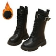 thumbnail image 3 of GJSYRH Girls Mid Calf Boots Lace Up Flat Thick Sole Non Durable PU Leather Comfortable Walking Footwear for Kids Black 8-9 Years, 3 of 6