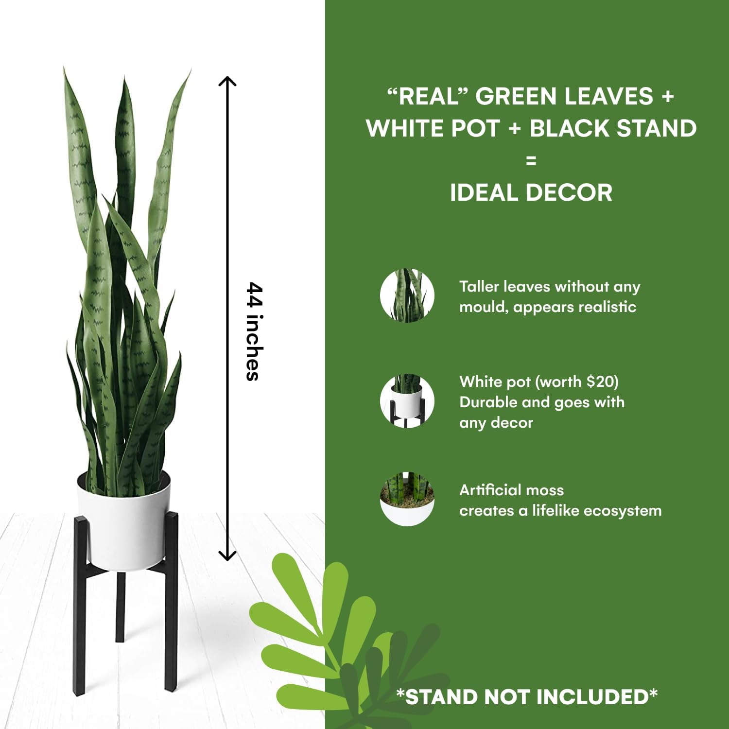 flybold Faux Snake Plant, Large Sansevieria with Durable Pot, Indoor Decor, 36 Inch