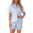 thumbnail image 1 of INSPIRAR CHIC Conjunto de Pijama de Verano para Mujeres, Camisa de Botones con Pantalones Cortos, Talla XS, Rayas Azules, 1 of 6