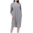 thumbnail image 2 of Fanxing 3/4 Sleeve Robes for Women Button Down Waffle Knit Bathrobe Lightweight Short Nightgown Housecoat Soft Loungewear Gray XL, 2 of 5