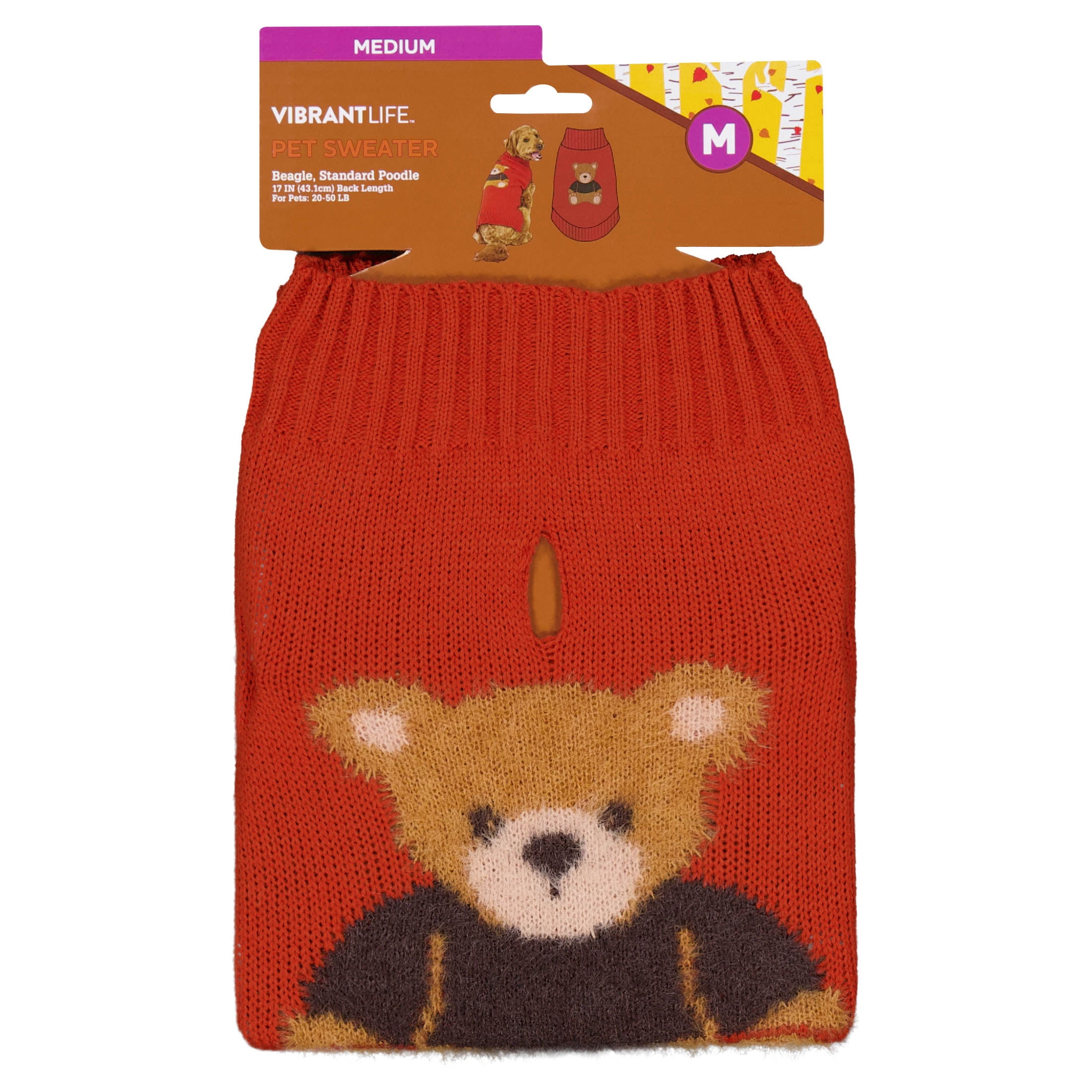 Vibrant Life Knit Sweater for Dogs, Teddy Bear, Orange, M