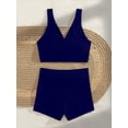 thumbnail image 4 of Swimwear Tankini for Women Modest Two Piece V-Neck Twist Front Full Coverage Boyshorts for Beach Navy S, 4 of 4